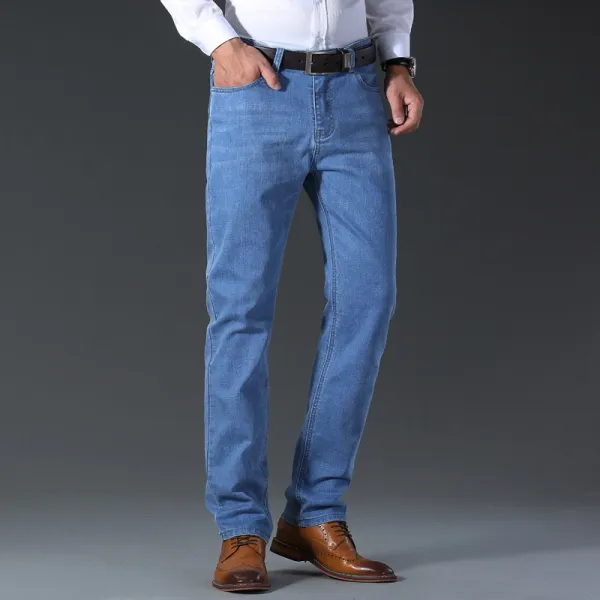 Men's Summer Ultra-Thin Denim Jeans Pants Casual Business Men's Stretchable Stra