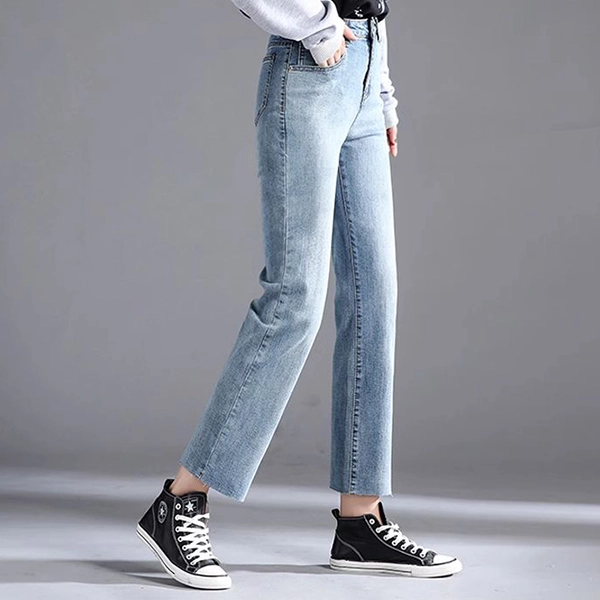 High waist straight jeans, women's summer new style slim all-match elastic pants