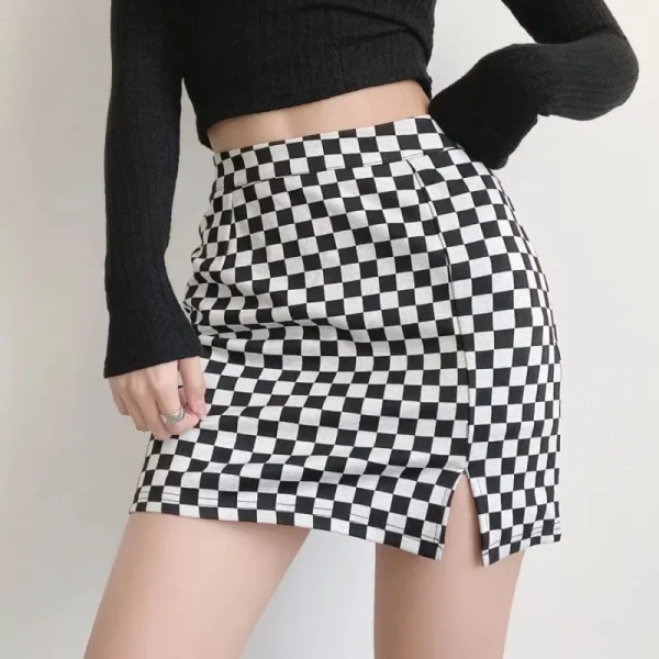 Checkered A-Line Mini Skirt - Retro Style Elastic Waist