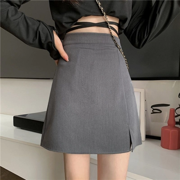 Summer Gray A-Line Skirt - Office-Ready Fashion