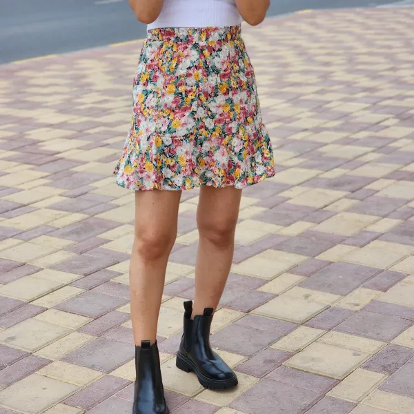 Eye-catching Floral Mini Skirt - Elastic Waist - Multi Color - Perfect for Women