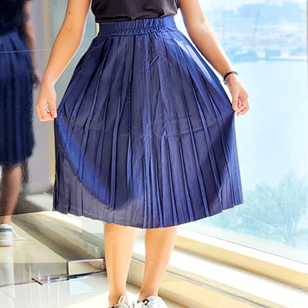 Blue High Waist Elastic Pleated Mini Skirt
