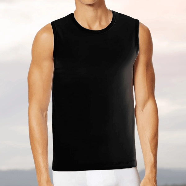 Summer Men's Fitness Breathable Black Sweat Vest - Heavy Cotton, Sleeveless, Tre