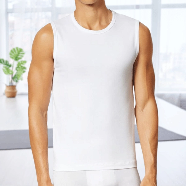 Summer Men's Fitness Breathable White Sweat Vest - Heavy Cotton, Sleeveless, Tre