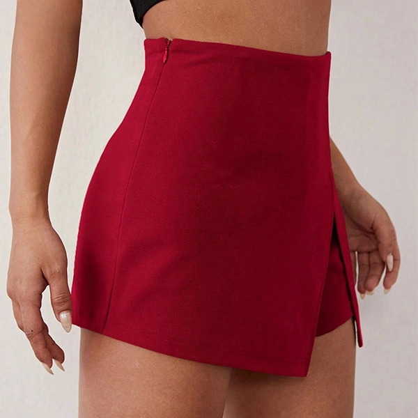 Fashionable Black Split Design Shorts For Women, Asymmetric High-Quality Skirt D