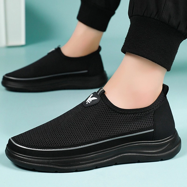 Breathable Mesh Panel Casual Flat Shoes For Men Slip On Soft Bottom Casual Walki