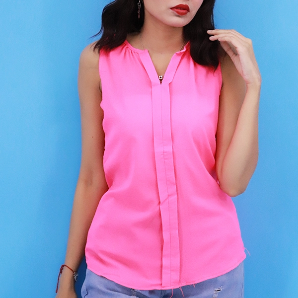 Hot Pink Sleeveless Cocktail Blouse - Elegant and Stylish Women's Casual