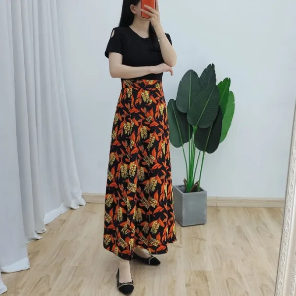 Floral Print V Neck Short Sleeves Women Fashionable A-Line Maxi Long Dress