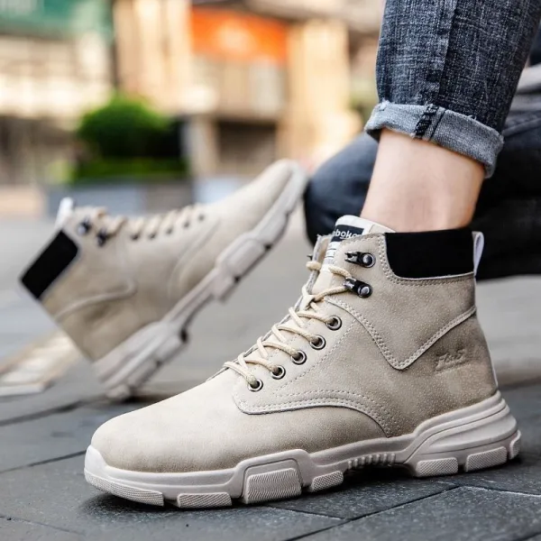 Beige Lace Closure Ankle Boots Non-Slip Men Fashion Shoes Comfortable Casual Out