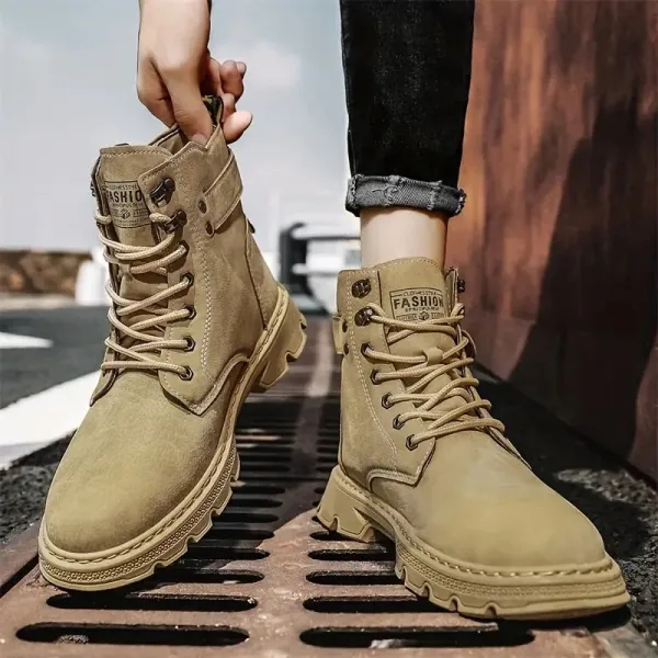 Khaki PU Leather Lace-up Boots for Men - Trendy Style for Parties Outdoor Advent