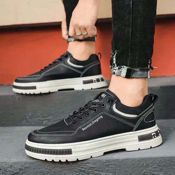Black Lace Closure Men's Sneakers with Anti-Skid Sole - Ideal for Running and Pa