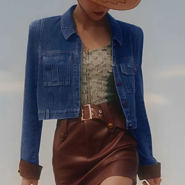 Collar Neck Denim Jacket, Ladies Fashion Overcoat, Button Full Sleeves Casual We