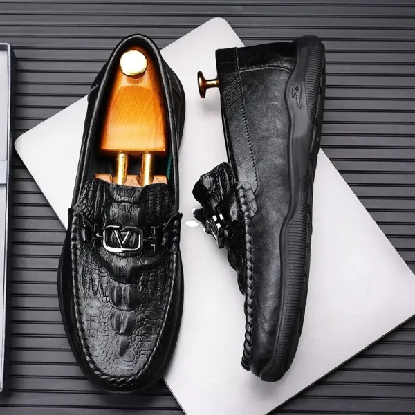 Crocodile Slip-On Loafers Men's Formal Shoes (Synthetic Leather Almond Toe Flat