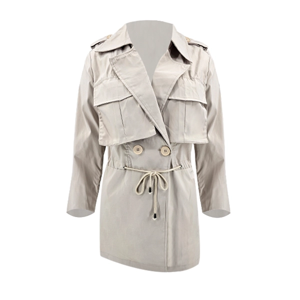 Stand Collar Ladies Winter Trench Coat w/ Multi Buckle Design