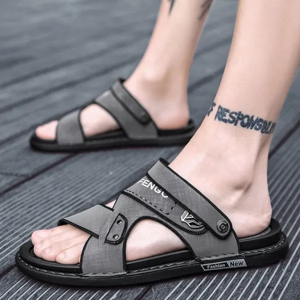 Men's Slip-On Casual Sandals PU Leather Non-Slip Sole Stylish Print