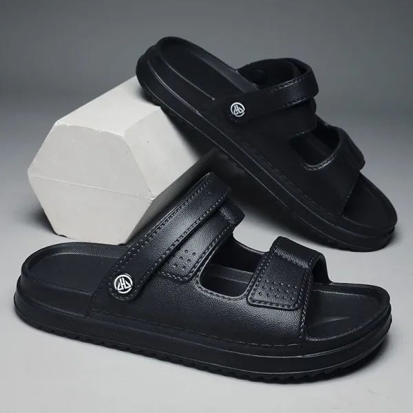 Comfy Open Toe Men's Black Sandals with Strap - Non Slip Indoor Outdoor Footwear