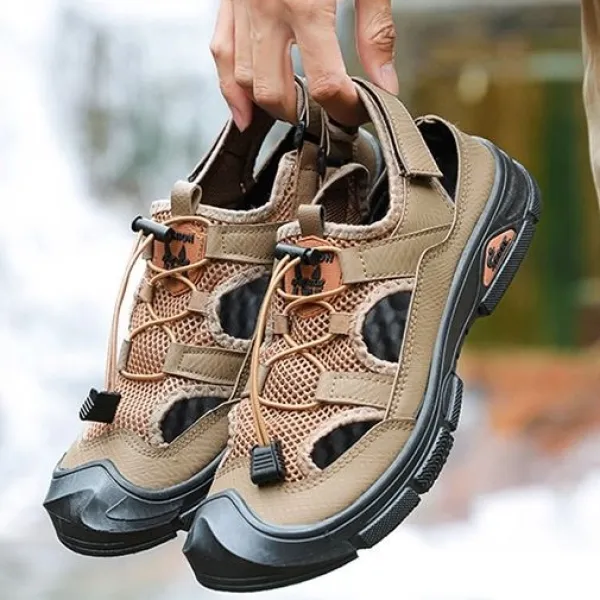 Breathable Khaki Sandals with Velcro Closure - Perfect for Men's Fashion and Out