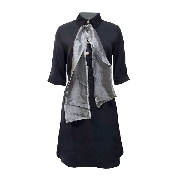 Chic Women's Black Blazer Dress-Buttoned Boat Neck Office Wear
