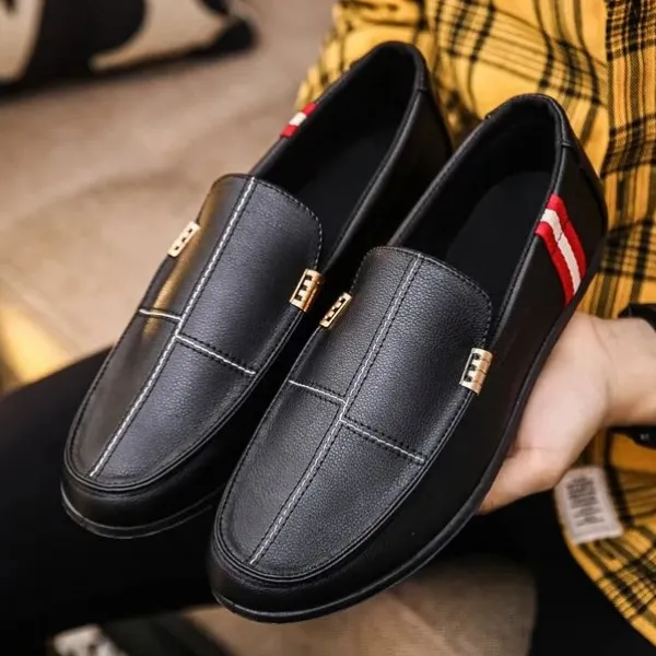 Stripes Men Loafer Shoes Lightweight Leather Formal Wear