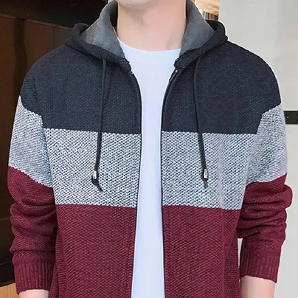 Colorful Zip Hoodie Red Jacket for Men Warm Winter Outerwear Drawstring Men Hood