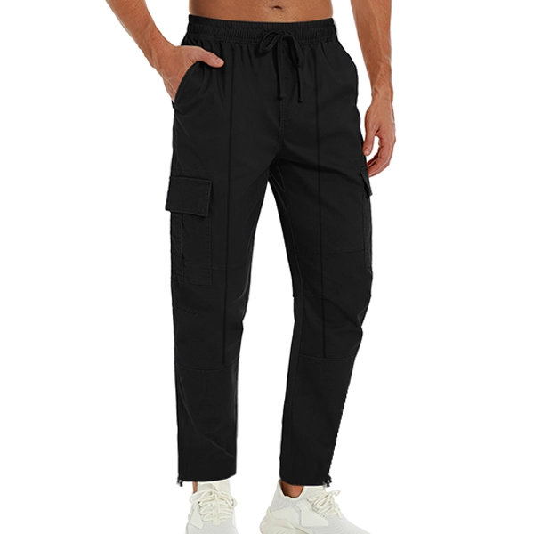 Multi Pockets Design Drawstring Closure Elastic Waist Narrow Bottom Men Cargo Pa