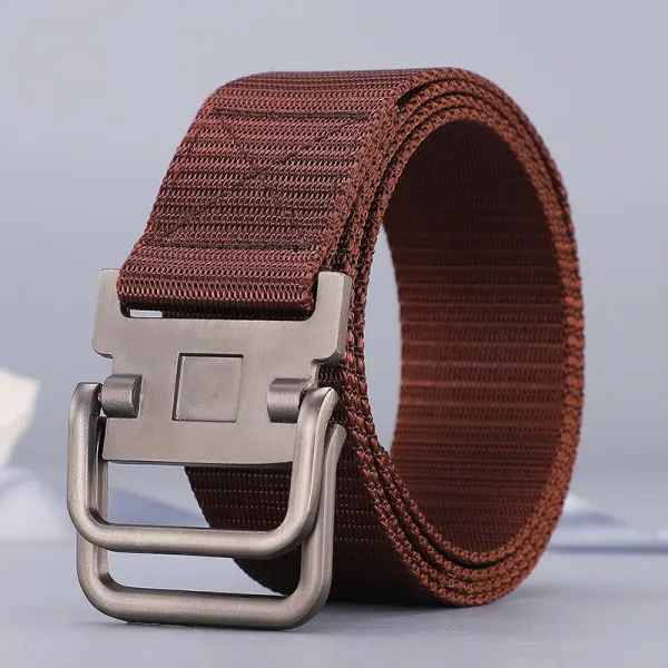 Brown Metal Buckle Nylon Belt - Stylish and Durable Casual Wear for Men