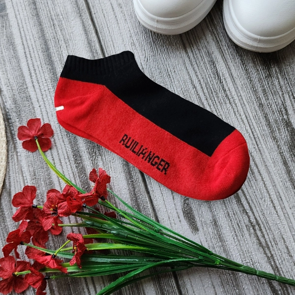 Stylish Low Cut Socks Black-Red Tone Cotton Blend Elastic Closure