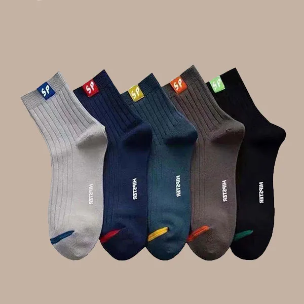 Multi Color Ribbed Pattern Men Socks 5 Pairs Breathable Cotton Casual Formal Wea