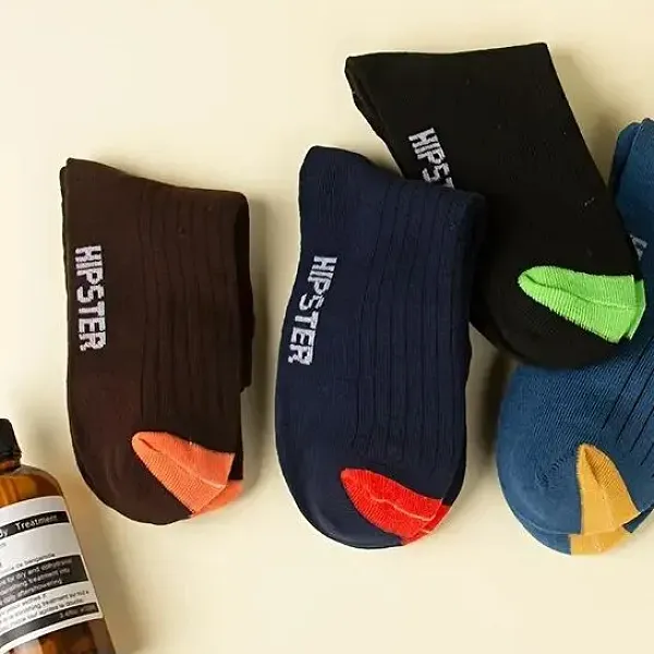 Ribbed Design Letter Printed Breathable Elastic Fabric No Show Invisible 5 Pairs