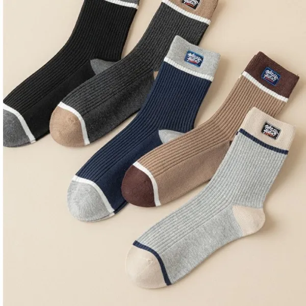 Breathable Cotton Fabric Men Fashion Ankle Socks 5 Pairs Ribbed Multi Tone Summe