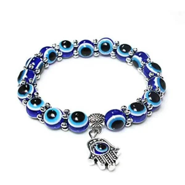 Blue Beads Bracelet - Stretchable Hand Charm for Men and Women - Metal Embellish