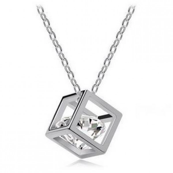 Engraved Silver Metal Cube Pendant for Stylish Men