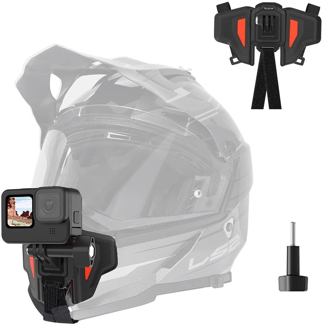 TELESIN Upgraded Motorcycle Helmet Chin Mount For GoPro Insta360 DJI Osmo (Orang
