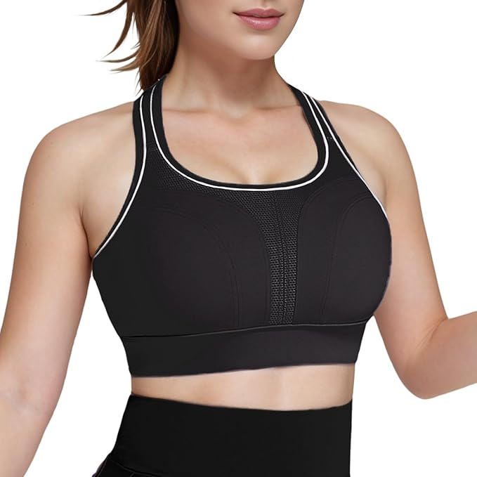 Women High Impact Sports Bra Racerback Molded Cup Supportive Workout Bra Adjusta