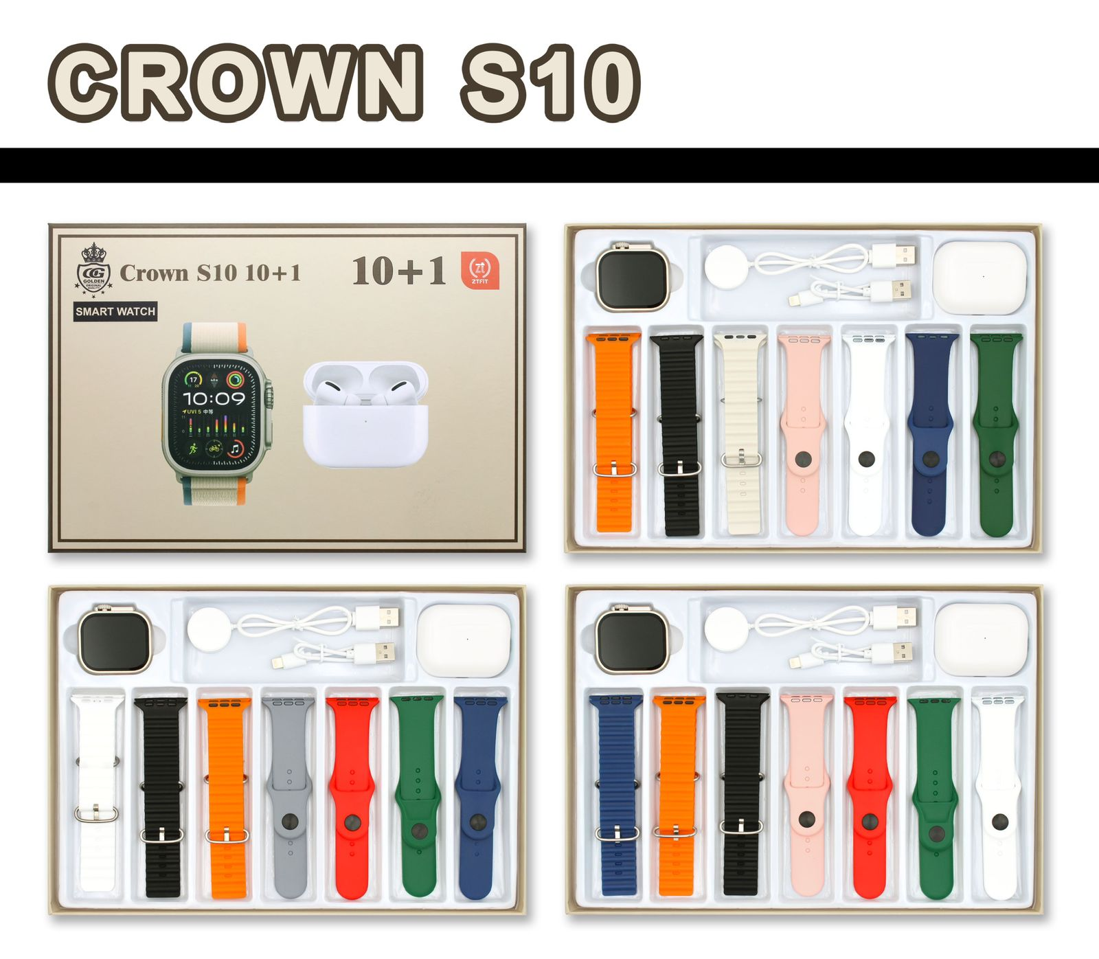 The Crown S10 10+1 Straps Smart Watch