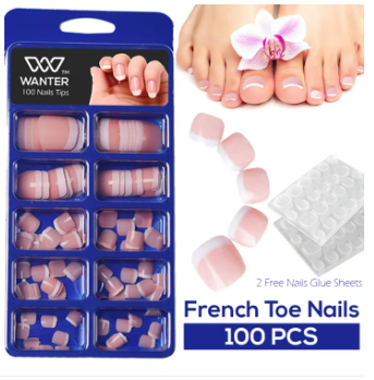 WANTER - 100pcs French Toenails For Foots Nails For Girls, Fake Nails, Artificia