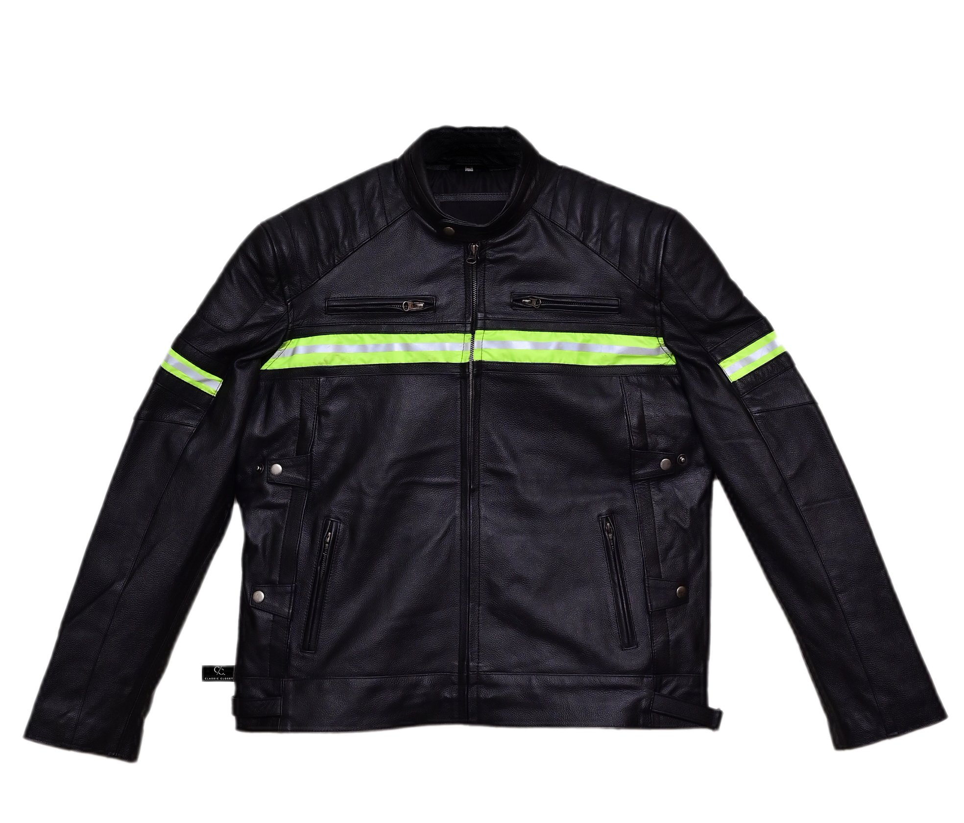 Men's HD Reflective Leather Jacket - Harley Motorbike Leather Jacket - Cafe Race