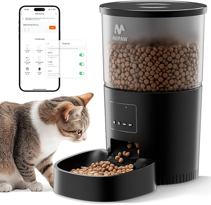 Automatic Cat Food Dispenser, WiFi Cat Feeder with APP Remote Control for Dry Pe