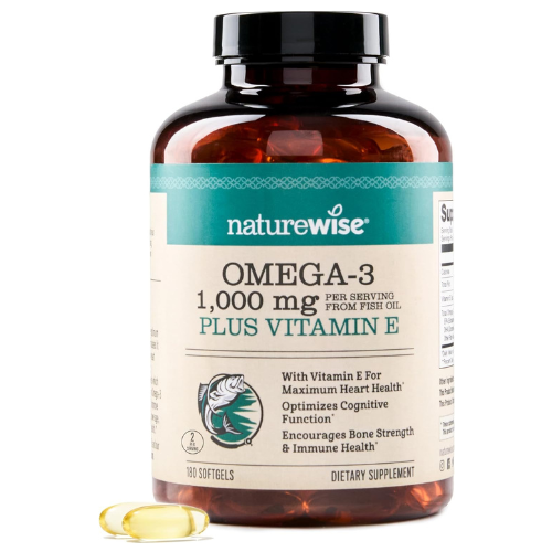 NatureWise Extra-Strength Omega 3 Fish Oil Supplement - 1000mg per Serving - 600