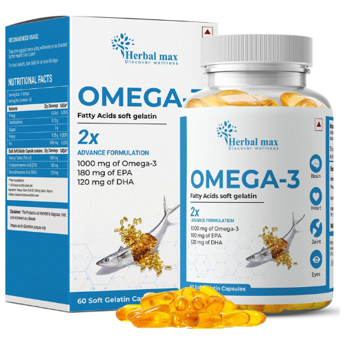 Herbal max Omega -3 Fish Oil Capsule For Men And Women (1000mg Omega 3 with 180 