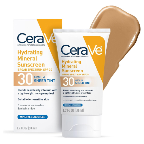 CeraVe Tinted Sunscreen with SPF 30 | Hydrating Mineral Sunscreen With Zinc Oxid