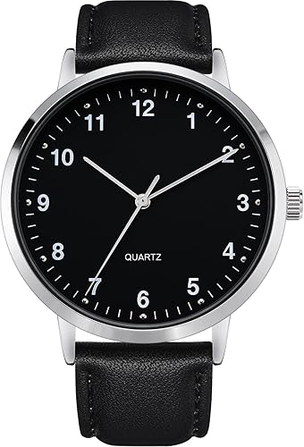 Mens Black Large Dial Arabic Numerals Black Belt Modern Classic Men's Watch,