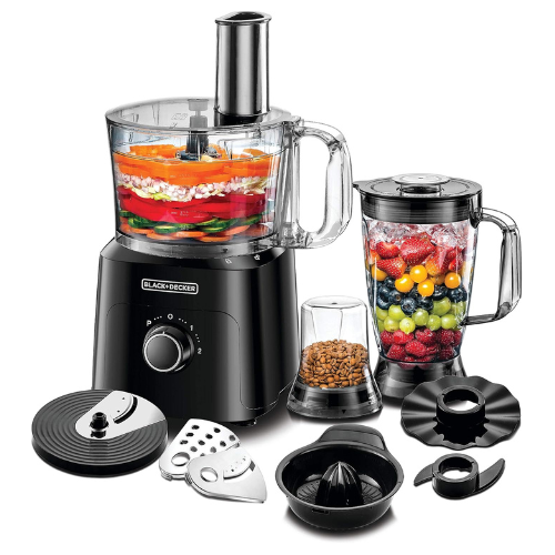 BLACK+DECKER 5-in-1 Food Processor, 750W Power, 2L Processing Bowl, 1.8L Blender
