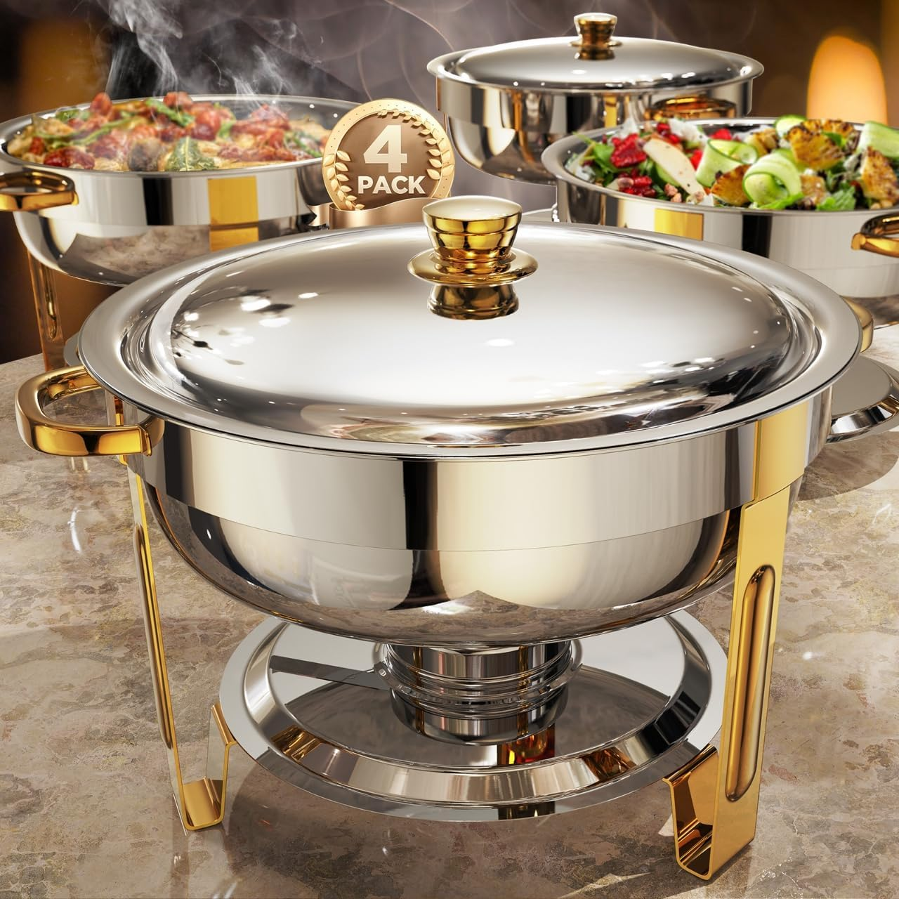 ZILODE Round Chafing Dish Buffet Set Elegant Gold Color