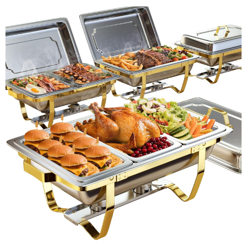 Chafing Dishes for Buffet 4 Pack 7pan, 9QT [Elegant Gold and Silver Colors] Stai