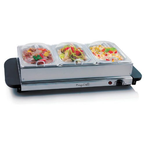 MegaChef Buffet Server & Food Warmer With 3 Removable Sectional Trays, Heated Wa
