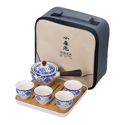 fanquare Blue and White Porcelain Portable Travel Tea Set, Handmade Kungfu Tea S
