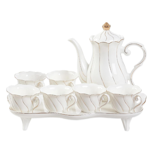 DUJUST 14 pcs Tea Set for 6 with Tea Tray & Spoons, Luxury British Style Tea/Cof