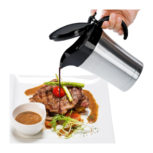 RAISLY Double Insulated Gravy Boat, Stainless Steel Gravy Sauce Jug with Hinged