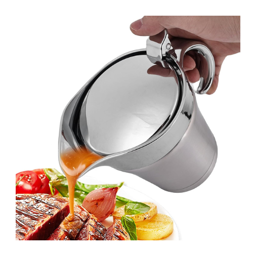 MEGYAD 500 ml Stainless Steel Thermal Gravy Boat: Gravy Boat Sauce Jug with Hing